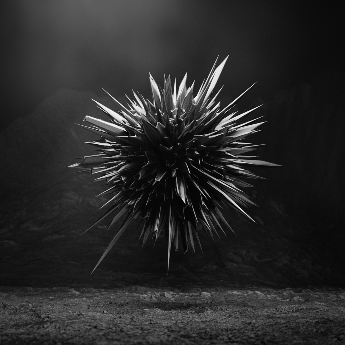 Dark Matter abstract sharp 3d CGI rendering on black background